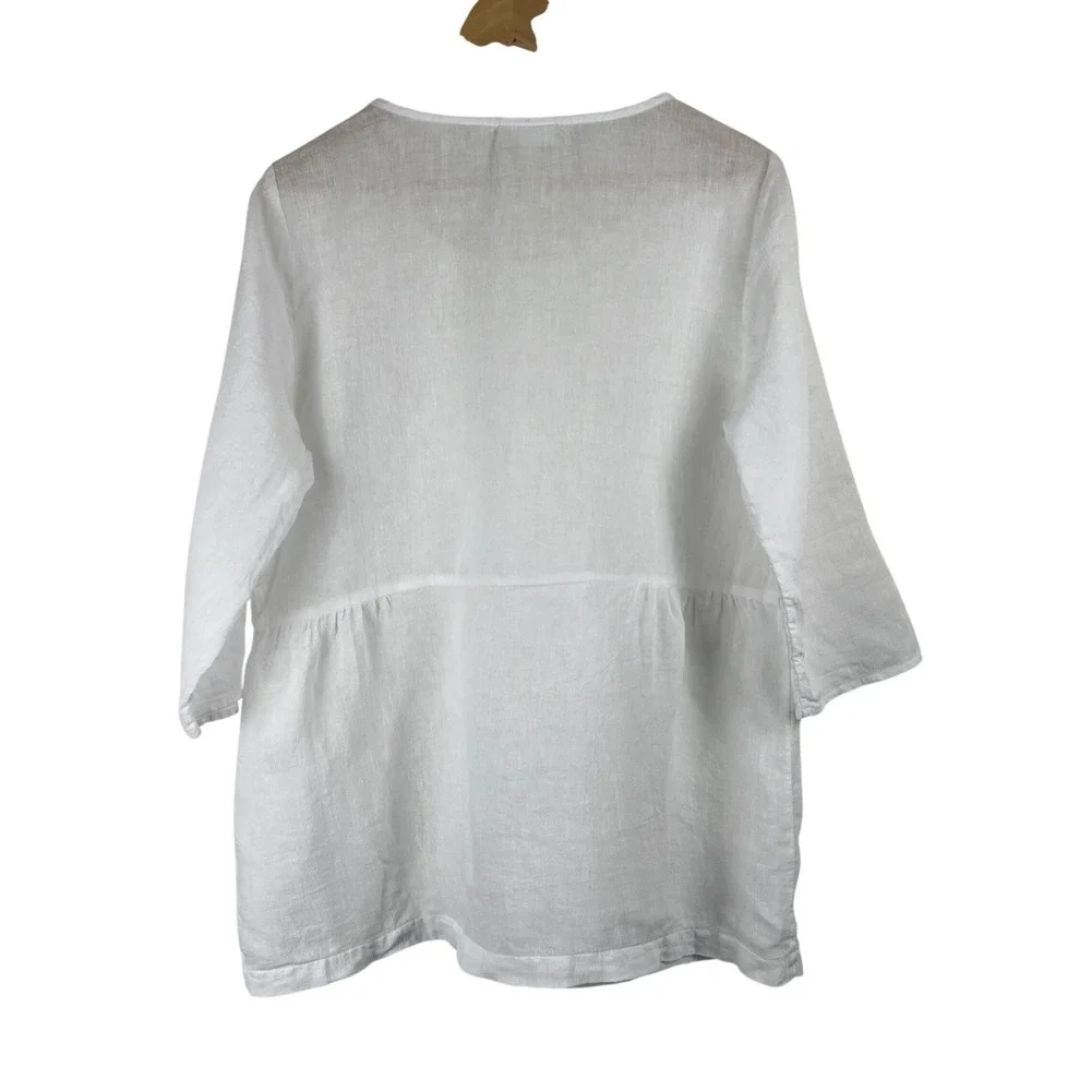 Pure Jill White Linen Blend Empire Waist Tunic 3/4 Sleeve Top Babydoll Womens M‎ - Picture 6 of 8